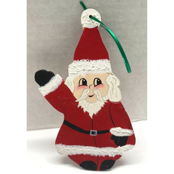 Santa Claus Wooden Christmas Tree Ornament Hand Painted 5.5" Tall - Picture 6 of 8